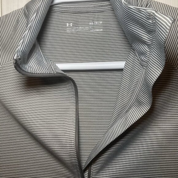 Under Armour Gray Stripe loose Heat Gear Long Sleeve Athletic Pullover Womens M - Picture 7 of 9